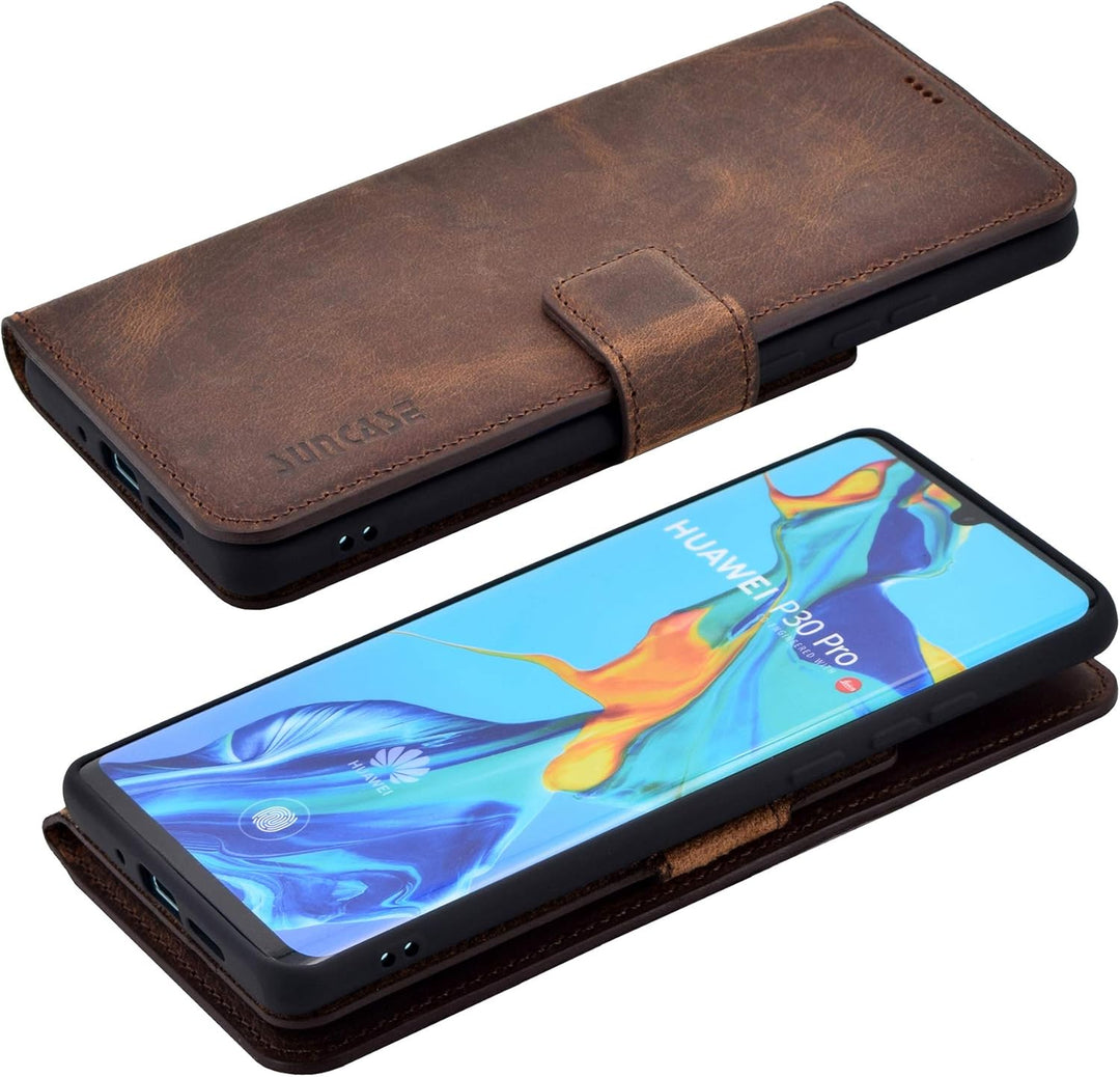 Suncase Book-Style kompatibel mit Huawei P30 PRO Hülle (Slim-Fit) Leder Tasche Handytasche Schutzhül