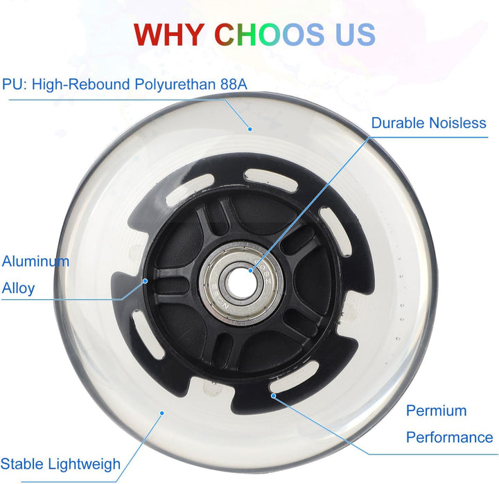 DBREAKS Leuchtende Stunt Scooter Rollen, 2 Stück LED-Lichtrollen, 100mm Led Scooter Ersatzräder Räde