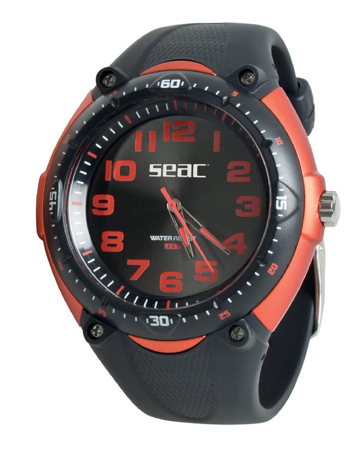 Seac Unisex-Adult Mover Armbanduhr mit Edelstahlgehäuse, Wasserdicht 100 mt, schwarz/rot, Standard