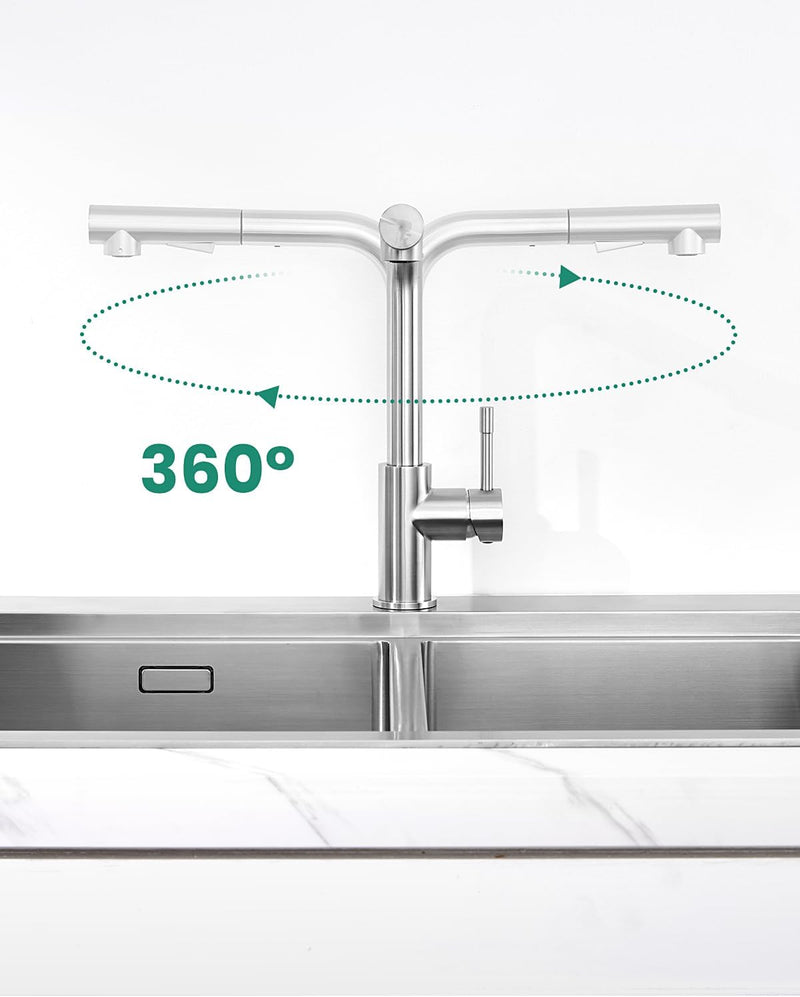 ANYCEE Hochdruck Wasserhahn Küche, 360° Schwenkbar Mischbatterie Küche Ausziehbar, Küchenarmatur mit