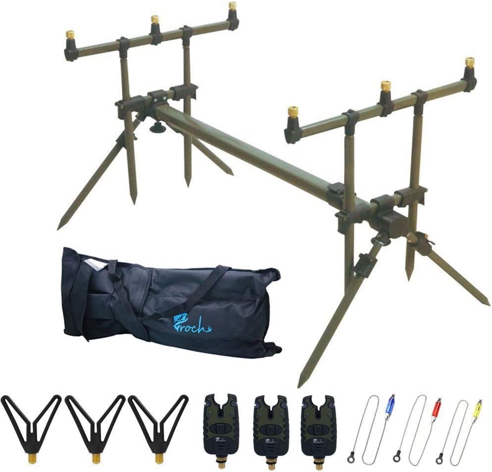Master Rod Pod Rutenhalter Aluminium Deluxe für 3 Ruten inkl. Rutenauflagen Tasche Dunkelgrün + Biss