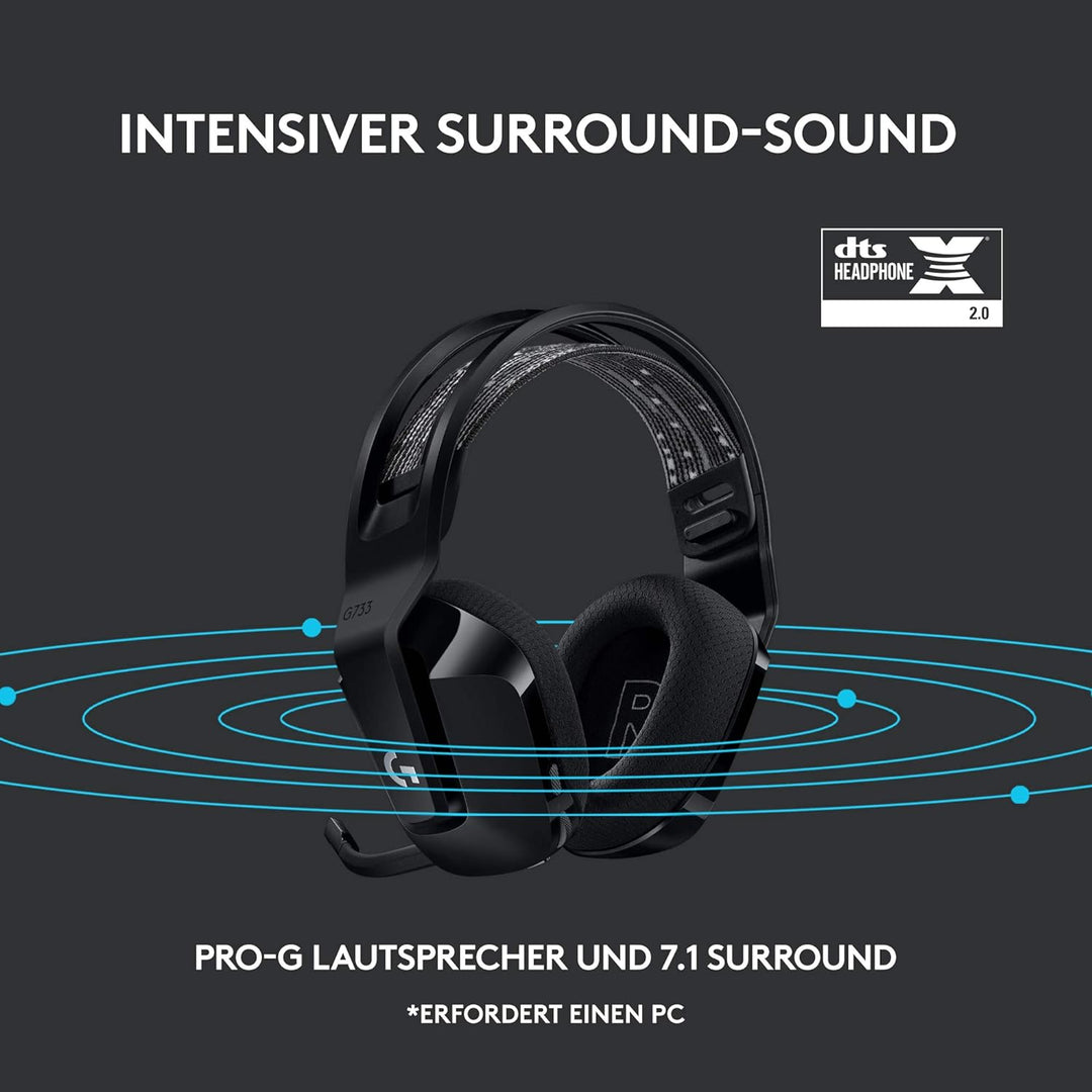 Logitech G733 LIGHTSPEED kabelloses Gaming-Headset mit Kopfbügel, LIGHTSYNC RGB, Blue VO!CE Mikrofon