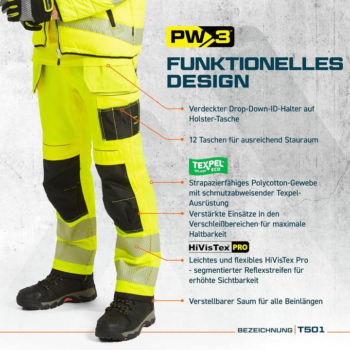 Portwest T501 Verstärkte PW3 Hi Vis Werkzeughalter Arbeitshose Gelb/Schwarz 28, Gelb/Schwarz 28