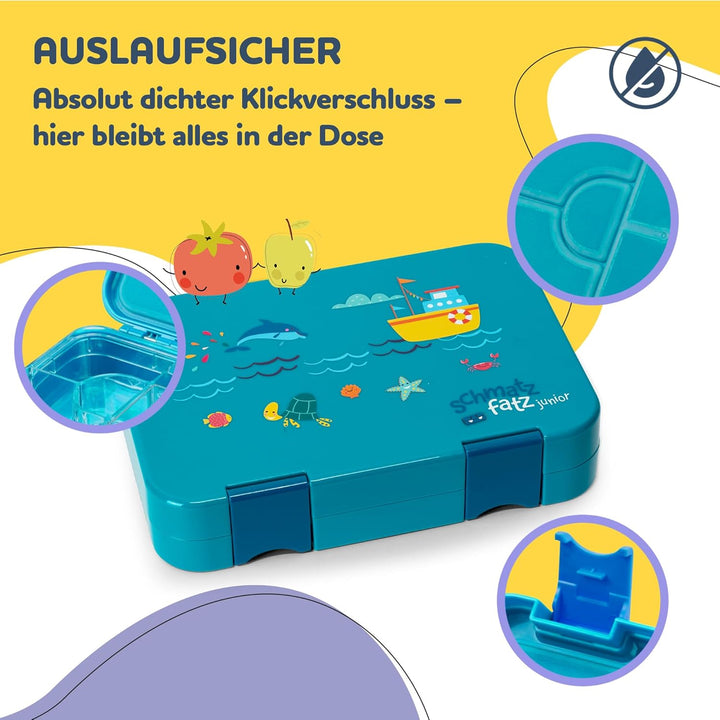 schmatzfatz Junior Brotdose Kinder mit Fächern, BPA Frei Lunchbox Kinder, Bento Box Kinder, Brotbox