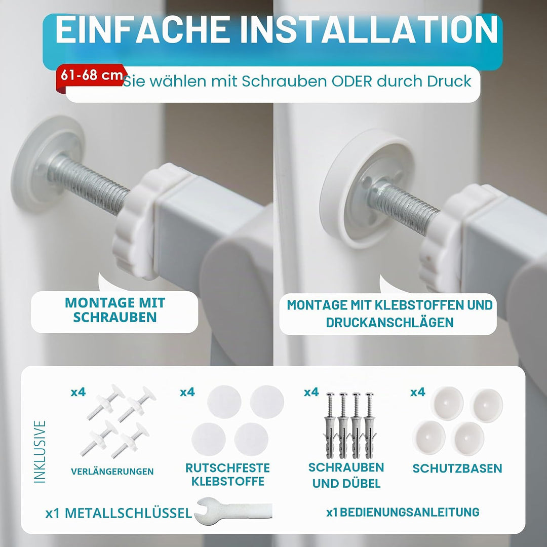 ALMAR Baby Sicherheitsgitter 61-68 cm weiss | Einfache Montage ohne Bohren für Türen, Flure oder Tre