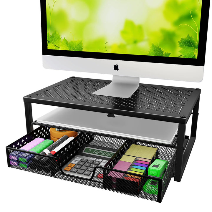 Simple Trending Monitorständer aus Metall und Schreibtisch-Organizer mit Schublade für Laptop, Compu