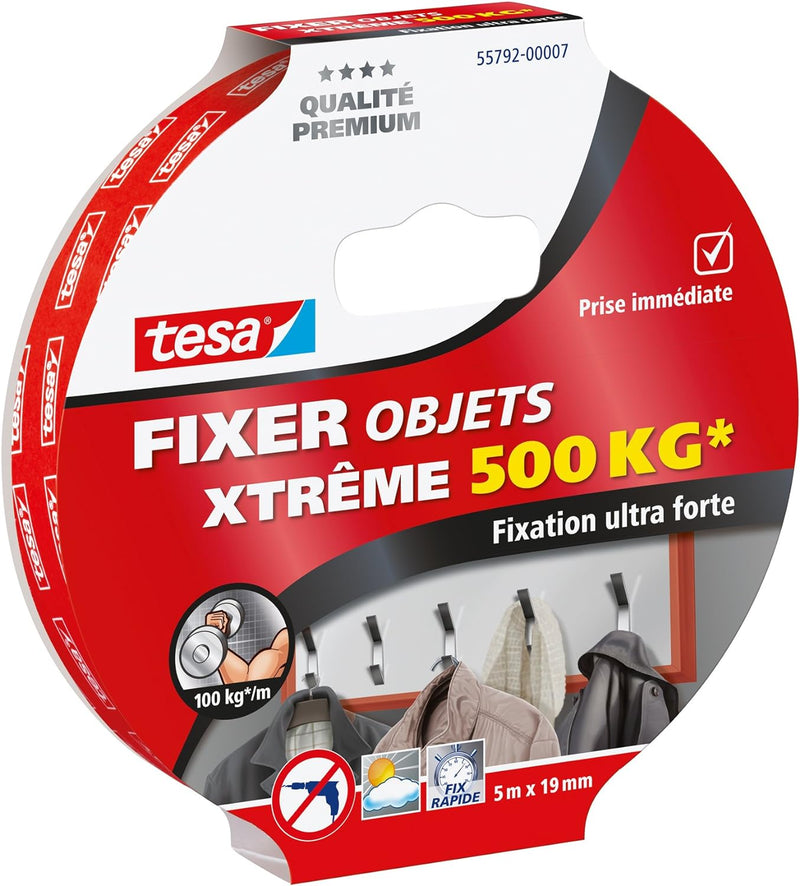 tesa 55792–00007–00 Xtreme Klebeband 5 m x 19 mm maximale Tragkraft 150 kg 5 m x 19 mm 500 kg, 5 m x