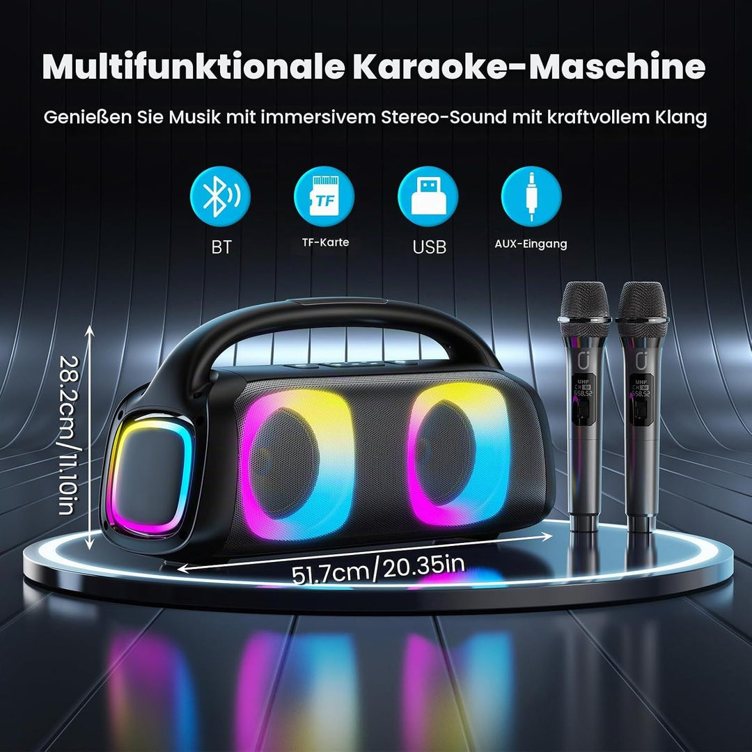 JYX Tragbarer Karaoke Maschine,Karaoke mit 60W Bluetooth Lautsprecher,2 Kabellosen Karaoke-MikrofonW