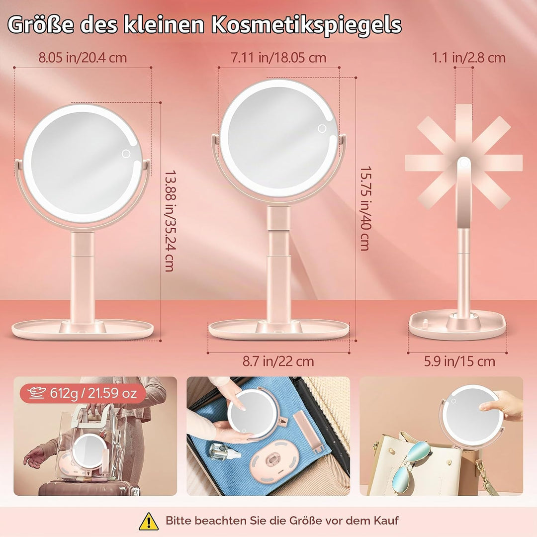 B Beauty Planet Beleuchteter Makeup Spiegel 30X Vergrösserungsspiegel mit 3 Farblicht, dimmbare LED