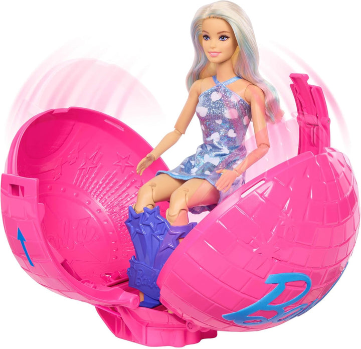 Barbie Team Roll & Reveal Popstar-Puppe und Zubehörteile mit Blonder Modepuppe, 8 Überraschungen und