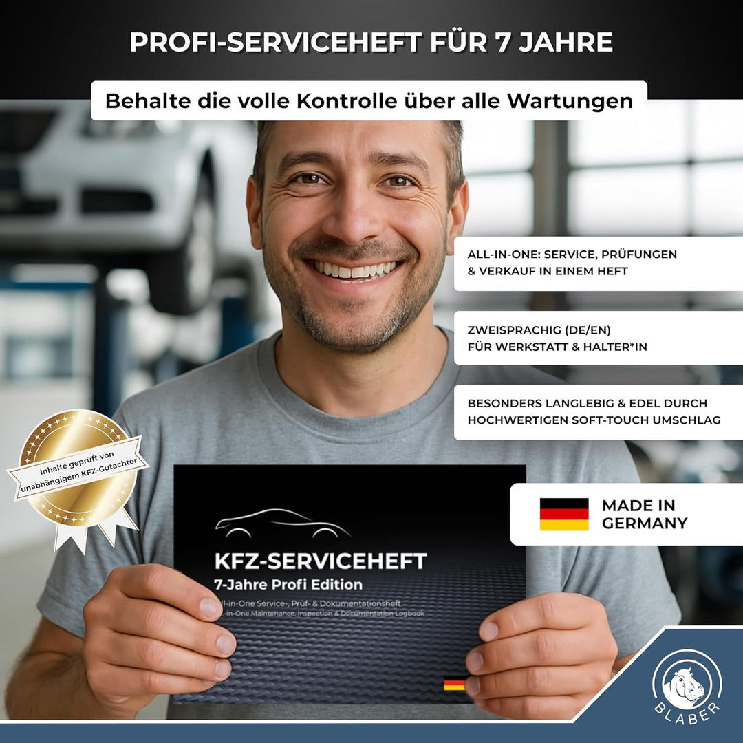 Serviceheft KFZ [All-in-One] – Universelles Scheckheft Auto für PKW – 7-Jahre Profi Edition inkl. Wa