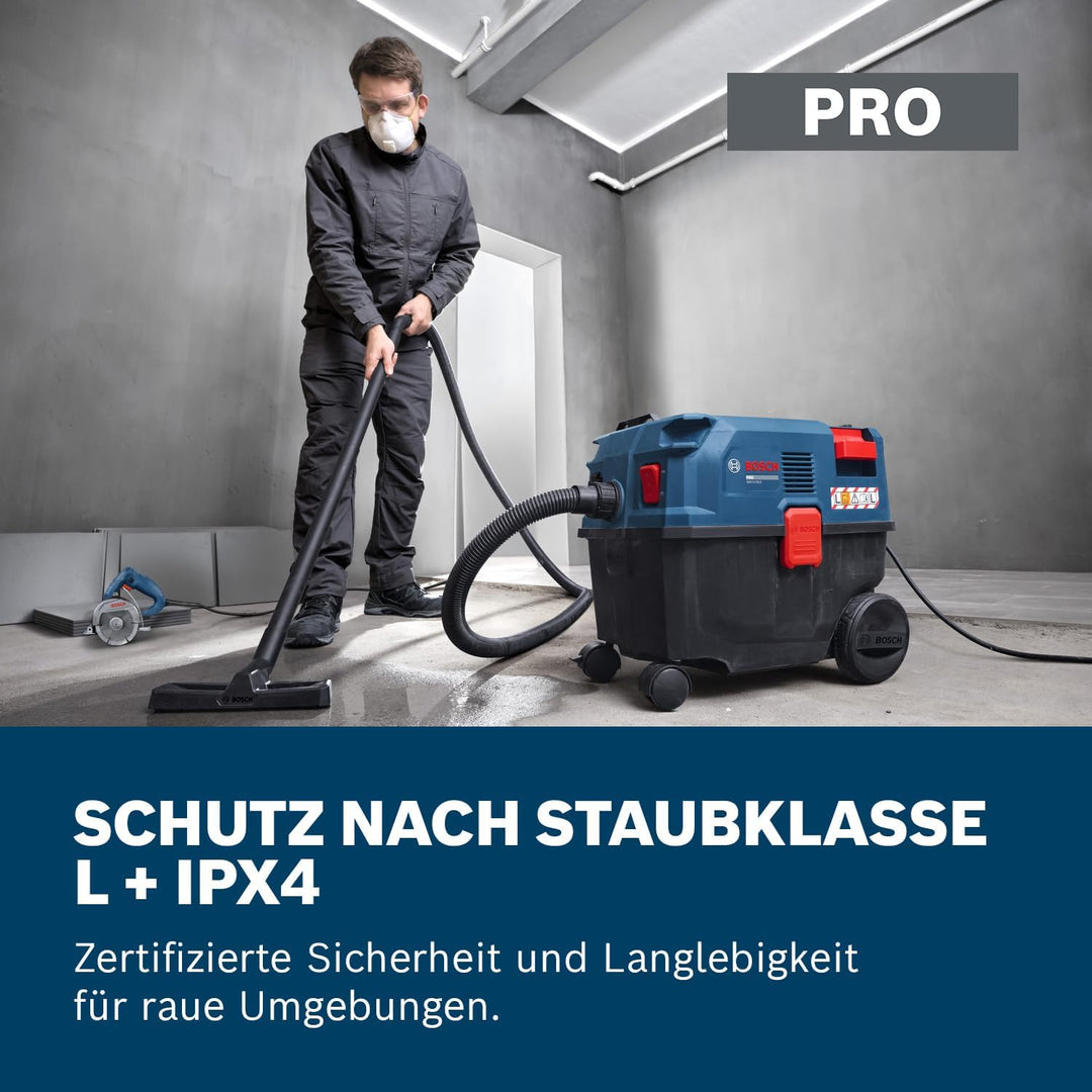 Bosch PRO Kabel-Nass-/Trockensauger GAS12-25LS (inkl. Kunststoff-Verlängerungsrohre, Flachfaltenfilt