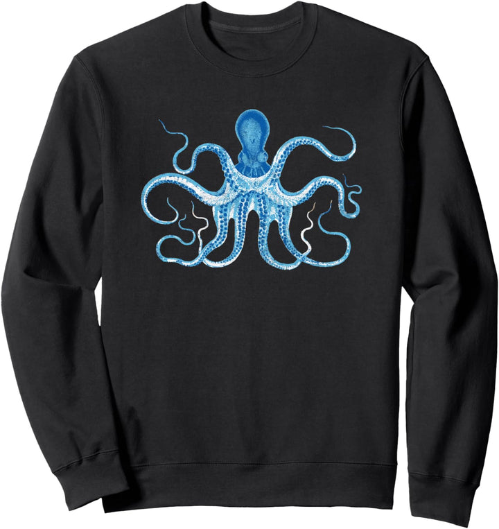 Retro Blue Octopus Artistic Vintage Minimalist Graphic Sweatshirt