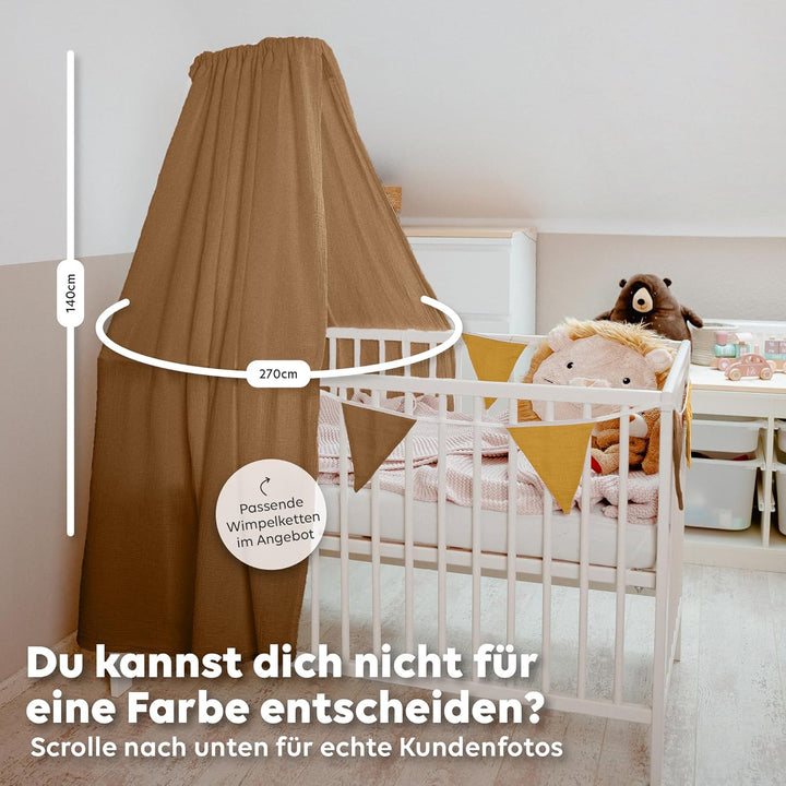 Betthimmel Babybett in 12 Farben [inkl. Himmelstange] - Himmel Babybett aus 100% Baumwolle Musselin