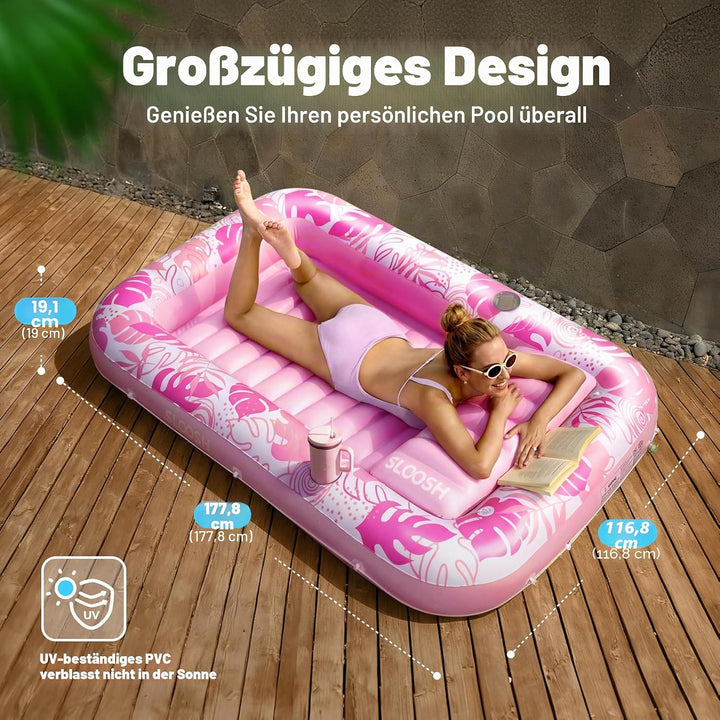 SLOOSH Aufblasbare Tanning Pool, 70" x 46"/ 85" x 57" Grosse aufblasbarer Luftmatratze für Erwachsen