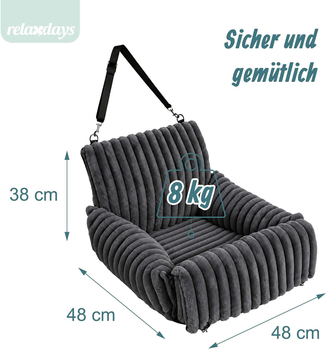 Relaxdays Hundeautositz, kleine Hunde bis 8 kg, weich, Hundebett Auto, grau | waschbar, HBT: 38x48x4