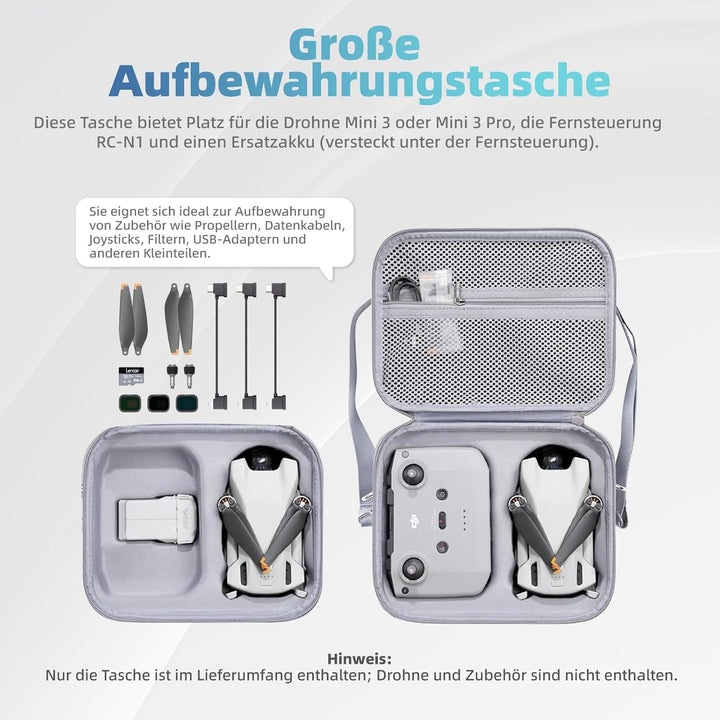 Tasche für DJI Mini 3/3 Pro Drohne und Controller Zubehör, Tragbare Tragetasche Kompakte Aufbewahrun