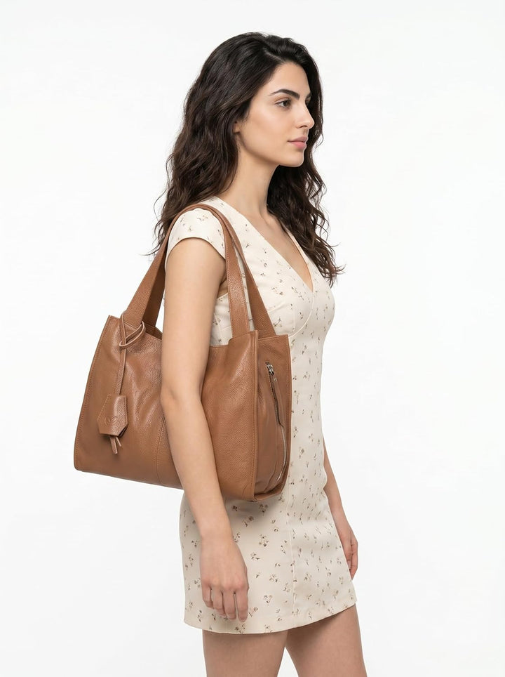 Shopper Echt Leder Damen Made in Italy, Smartphonefach, Ledertasche Damen, Handtasche Echtleder, Umh