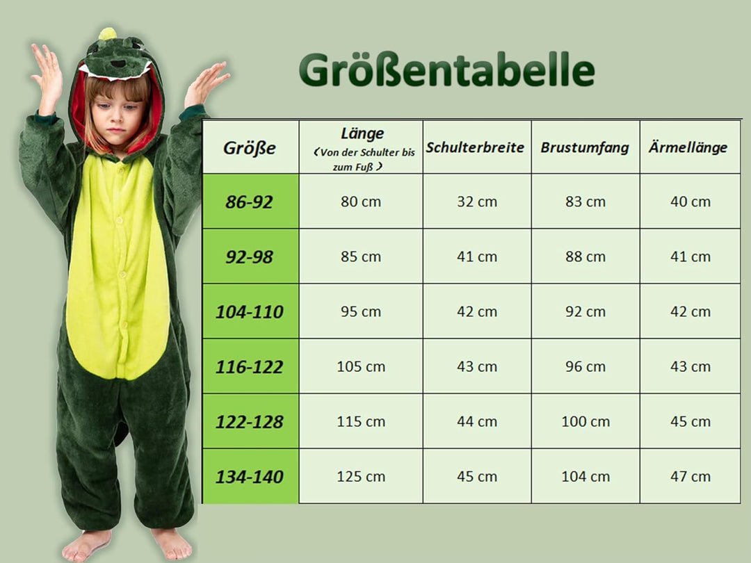 Seawhisper Dinosaurier Jumpsuit Kostüm Tier Onesie für Kinder Mädchen und Jungen 116-122 Dinosaurier