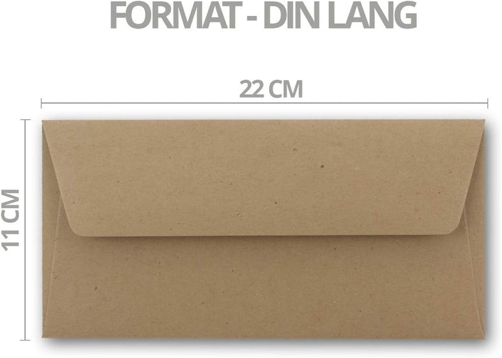 150x Kraftpapier Umschläge DIN Lang - Braun ÖKO - Haftklebung selbstklebend 11 x 22 cm - 120 g/m² Br