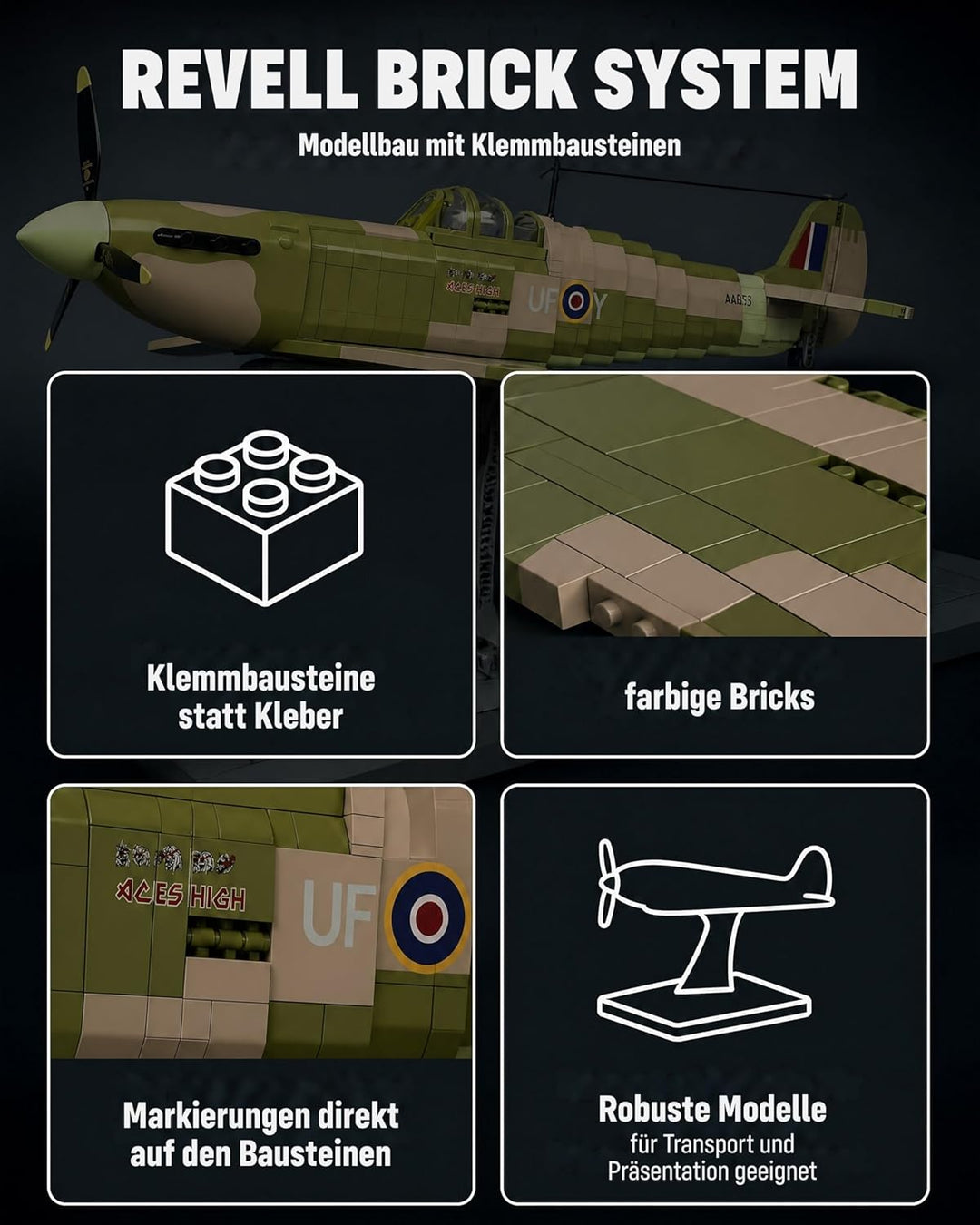 Revell Brick System Iron Maiden Spitfire MK.II Aces High | Klemmbaustein Set 1:18 mit 2802 Teilen |