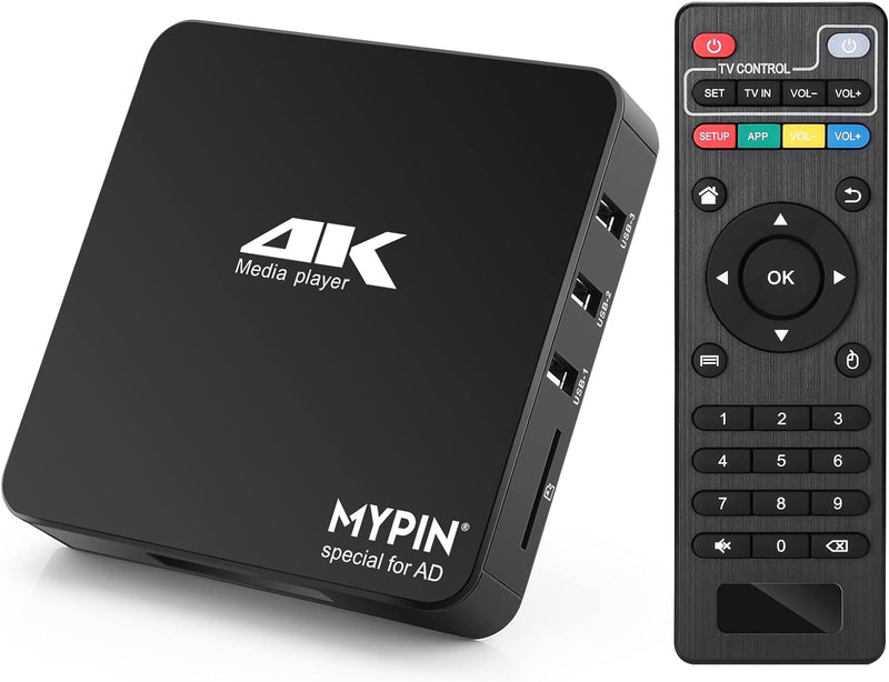 MYPIN 4K@60hz MP4 Media Player Unterstützt 8TB HDD/256G USB-Laufwerk/SD-Karte mit HDMI/AV-Ausgang fü