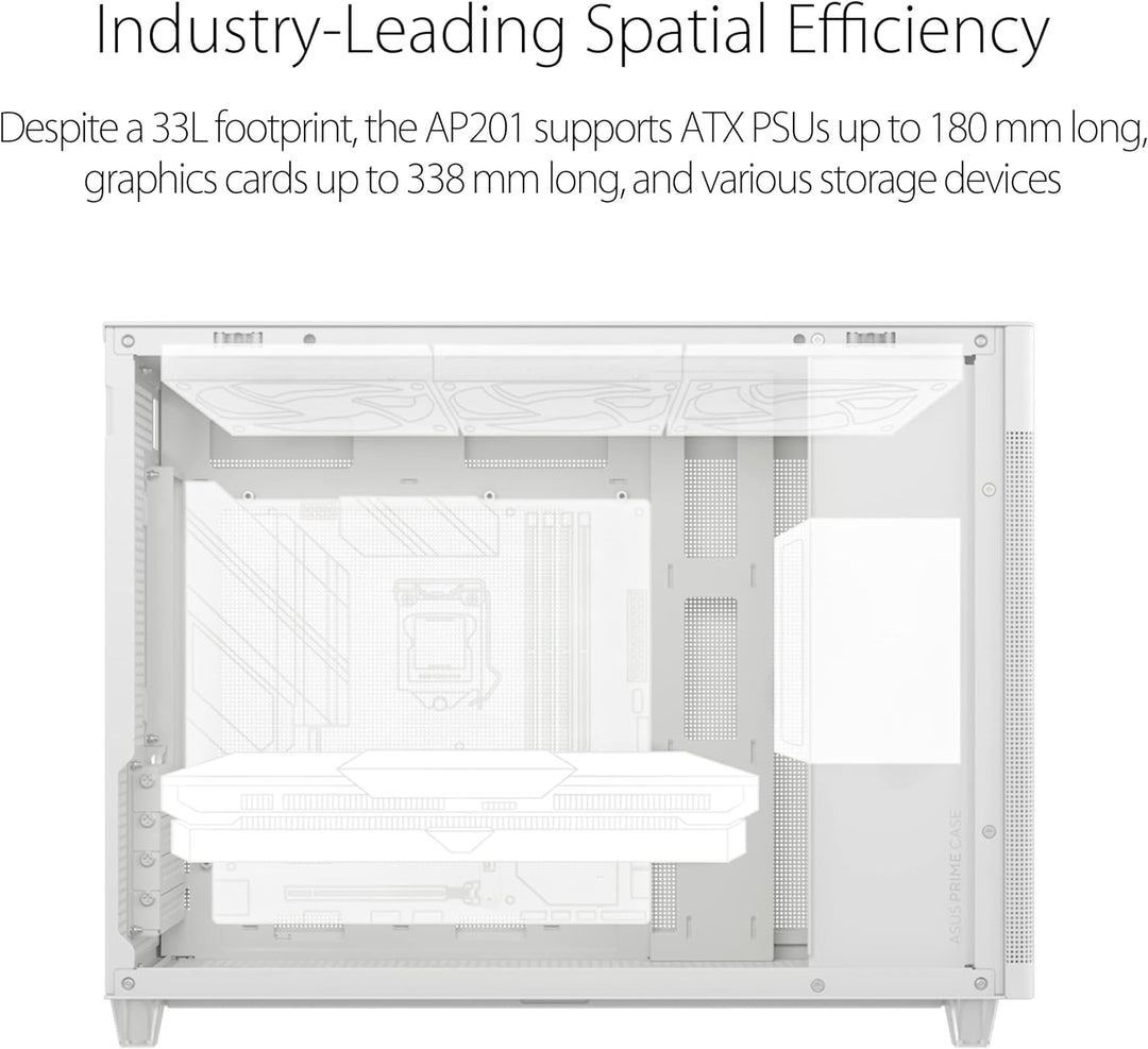 ASUS Prime AP201 MicroATX Gehäuse weiss (33 Liter, unterstützt 280- & 360-mm-Kühler, Grafikkarten bi
