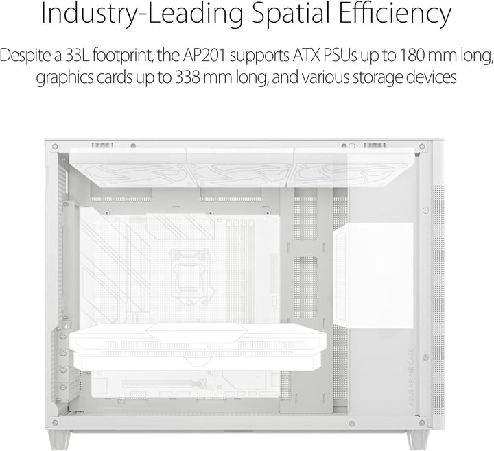 ASUS Prime AP201 MicroATX Gehäuse weiss (33 Liter, unterstützt 280- & 360-mm-Kühler, Grafikkarten bi