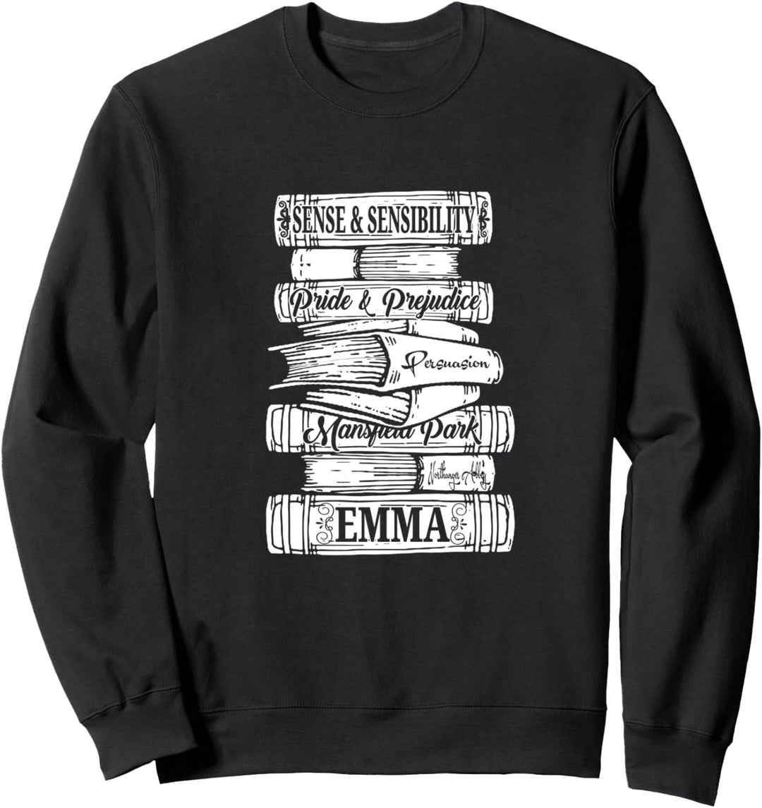 Jane Austen Pride and Prejudice & Mr. Darcy Book Stack Fans Sweatshirt