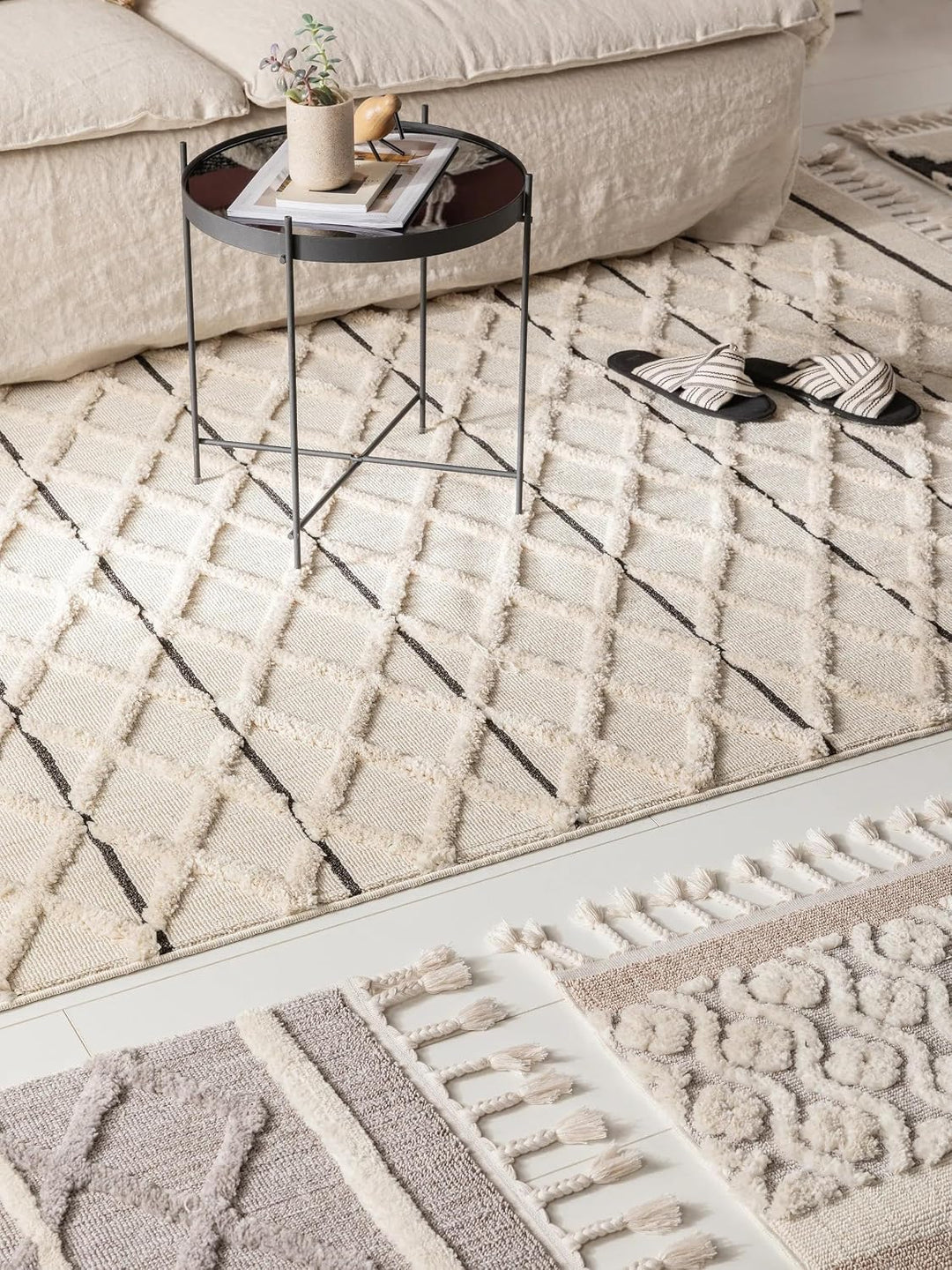 benuta TRENDS Kurzflor Teppich OYO Cream 80x150 cm - Moderner Teppich für Wohnzimmer 80 cm x 150 cm