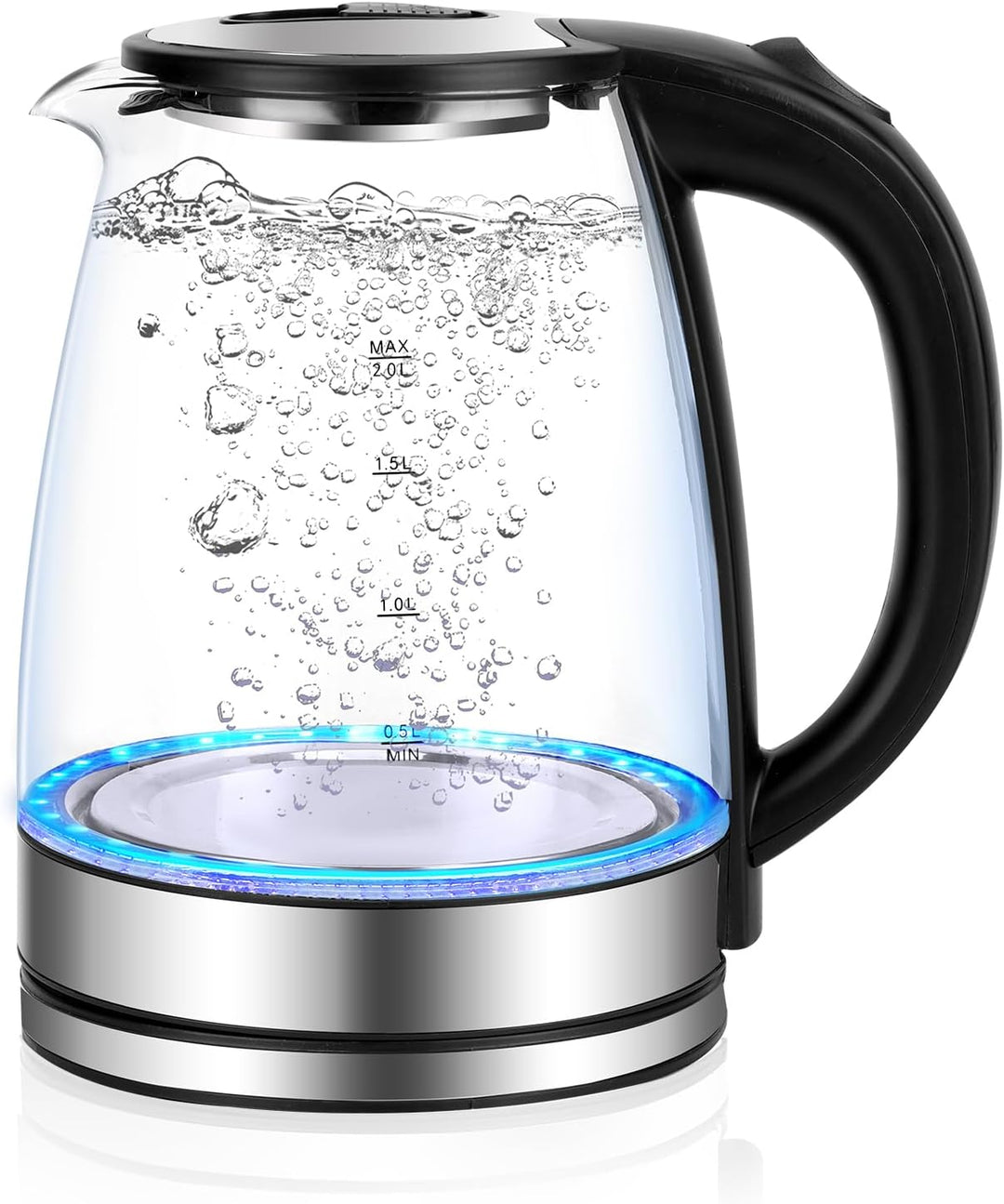 Glas Wasserkocher 2,0 liter, 2300w, BPA-frei, LED Beleuchtung, Schnelles Kochen,Wasserkocher aus Bor