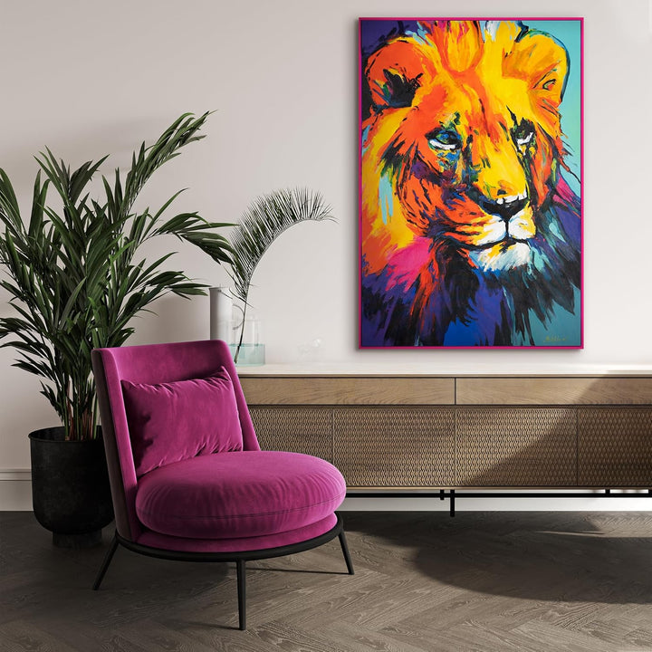 YS-Art Pop Art Abstrakt Design Acryl Gemälde auf Leinwand Löwengrazie handgemalt Wandbilder Wohnzimm