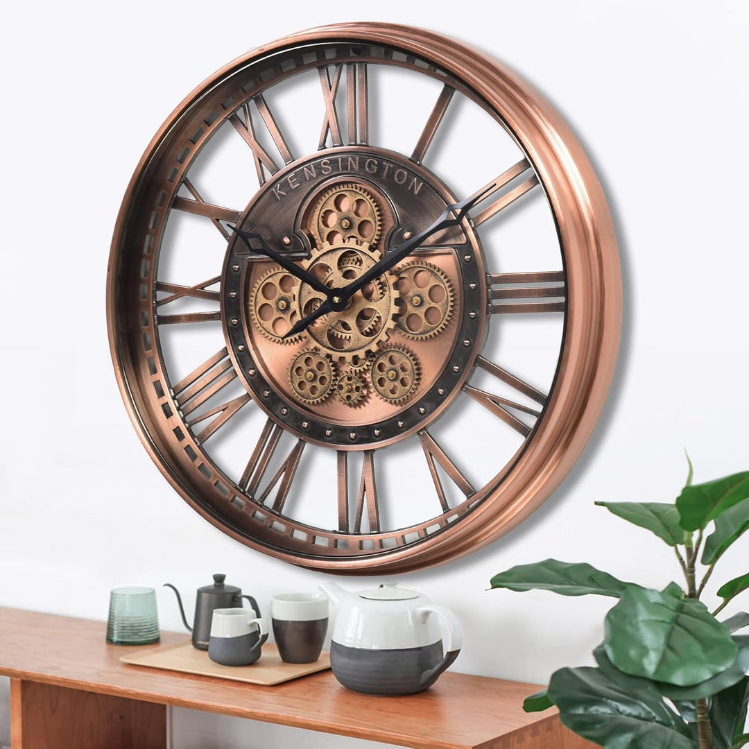 Wanduhr mit echtem Bewegungsgetriebe Zahnrädern, modern, 53,3 cm, industriell Steampunk, gross, Meta