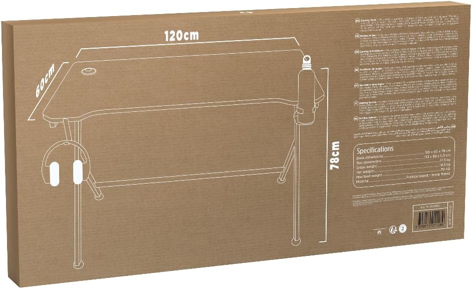 Konix Fenris Gaming Schreibtisch 120 x 60 x 78 cm in Y-Form - Tischplatte aus Holz und Metall - Bech