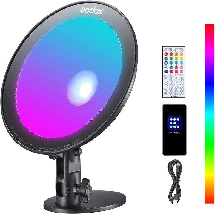 Godox CL10 RGB LED Webcasting Umgebungslicht 10W, Farbton 0-360° und 36000 Farben, 39 Fx-Effekte No