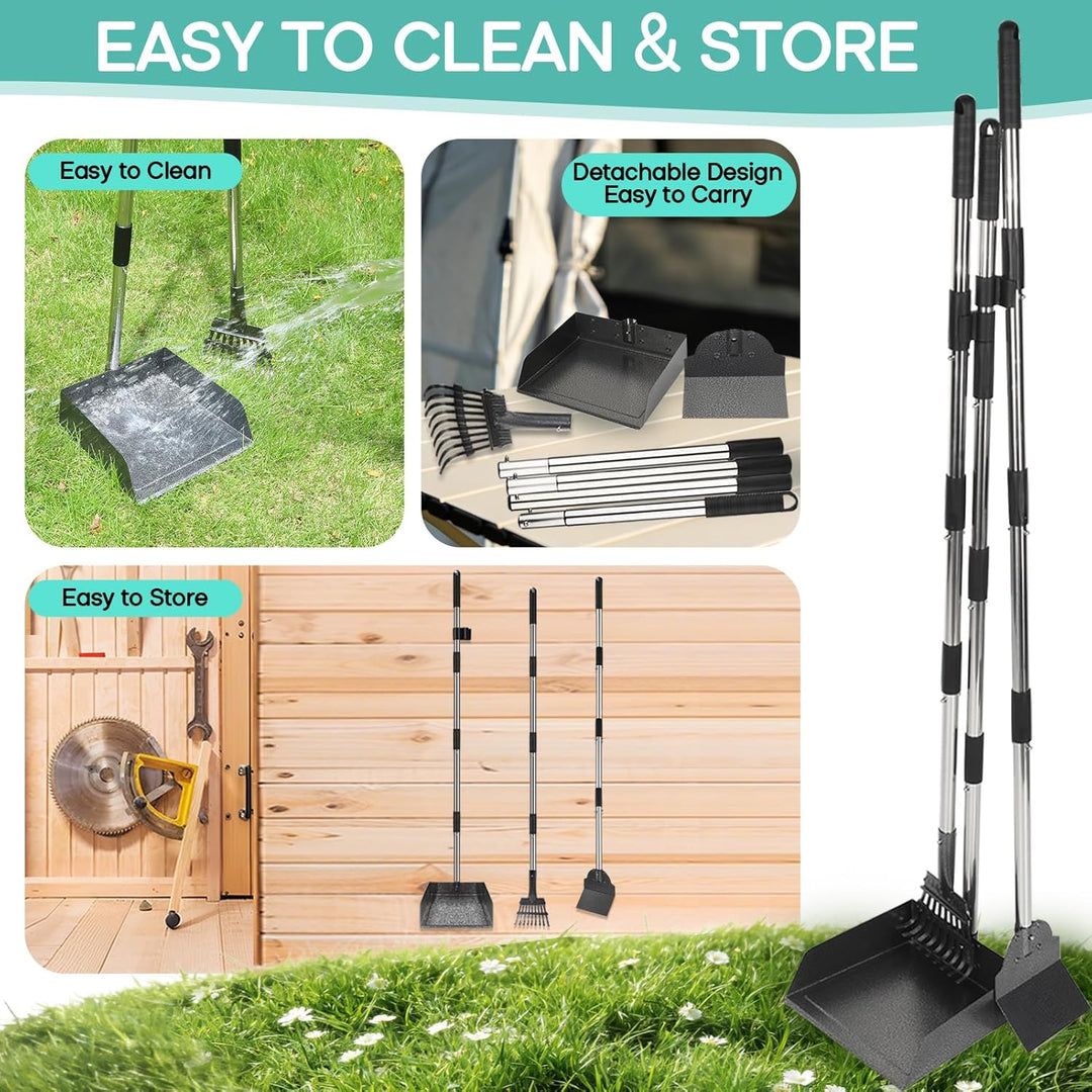 Bamda Hundekotschaufel, Dog Poop Scooper für Hundekot mit Verstellbarem Langem Griff, Tablett, Harke