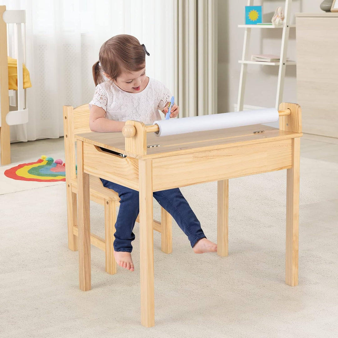 DREAMADE Schreibtisch Kinder mit Stuhl, Schülerschreibtisch aus Holz, Jugendschreibtisch, Kindertisc