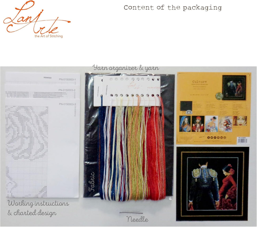 Lanarte Zählmusterpackung Spanisches Paar Aida Kreuzstichpackung, Baumwolle, Mehrfarbig, 48 x 50 x 0