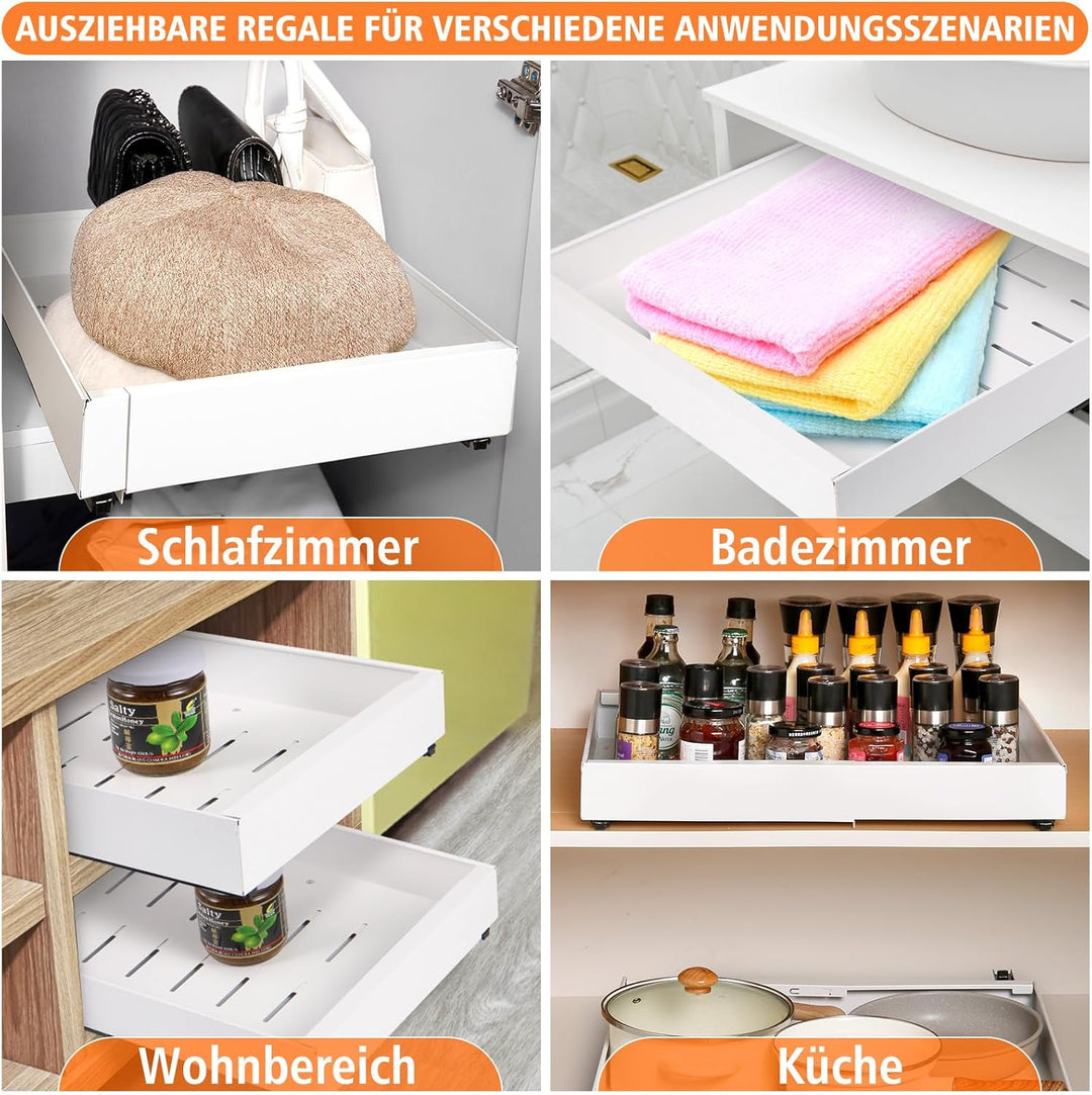 NAYAHOSE Teleskopschublade,Dehnbar Ausziehbarer Schrank Organizer, Kohlenstoffstahl Ausziehbare Schu