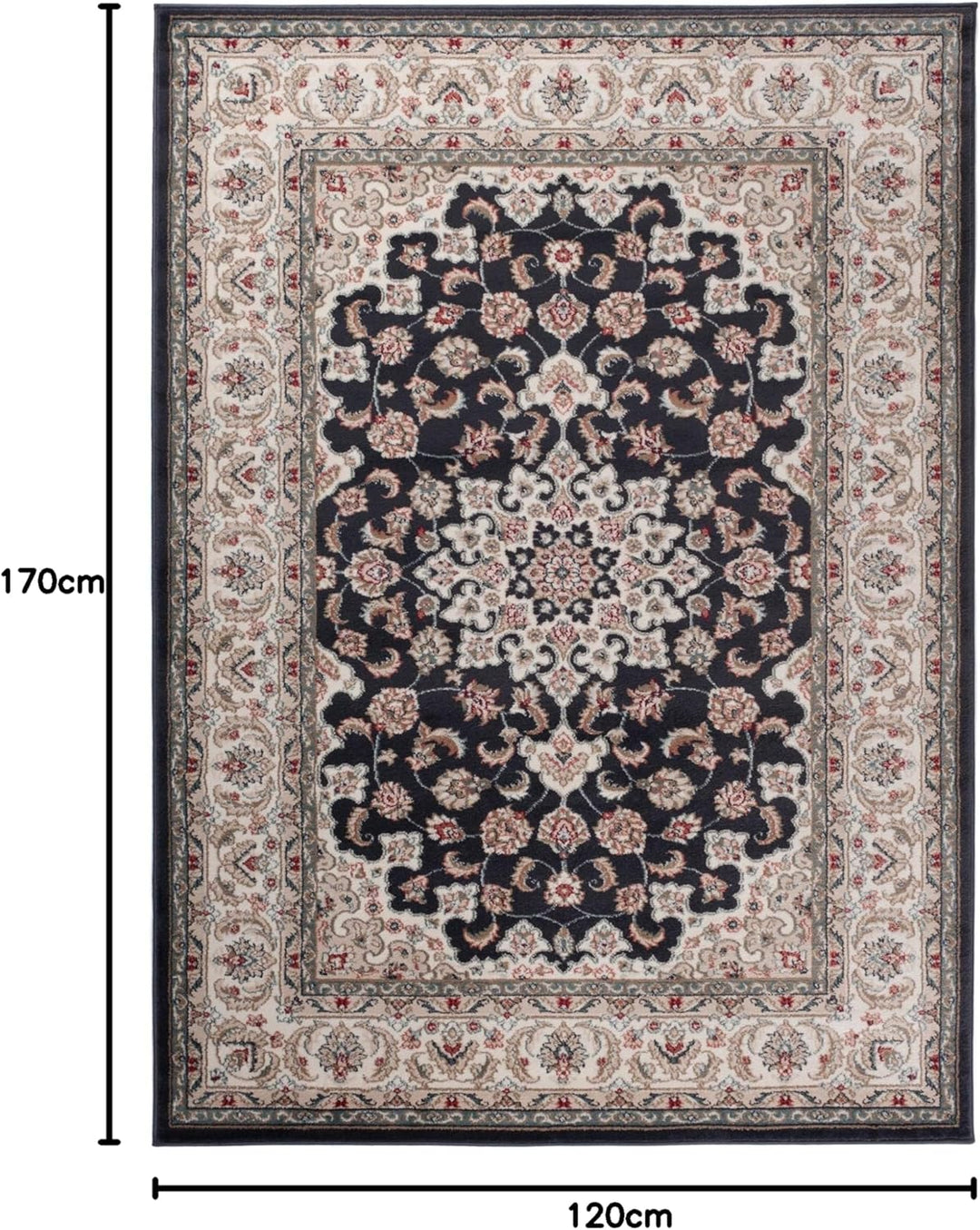 Traditioneller Klassischer Teppich für Ihre Wohnzimmer - Anthrazit Schwarz Creme - Perser Orientalis