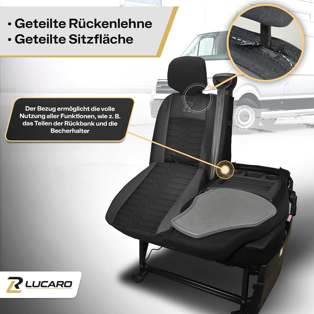 LUCARO Sitzbezüge Auto für Renault Master 3, Opel Movano B, Nissan NV406 | TORNADO Sitzbezug Set Zub