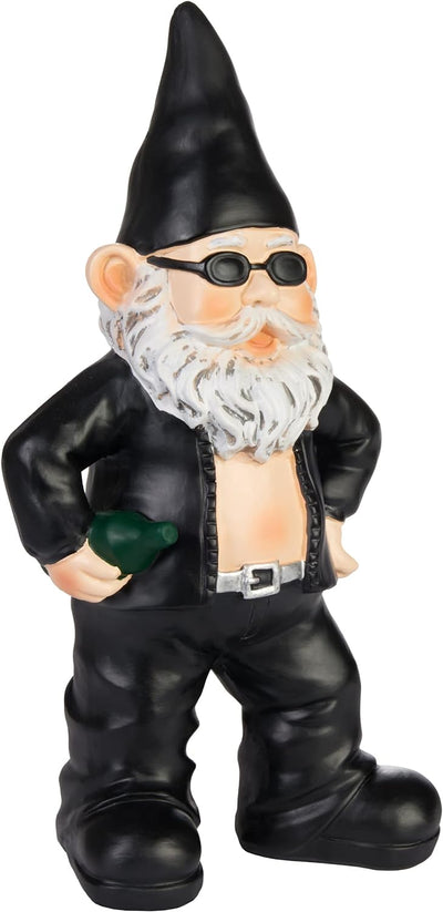 BRUBAKER Gartenzwerge Set Biker Mann und Frau Schwarz - Rocker Zwerge mit Sonnenbrille - Gartenfigur