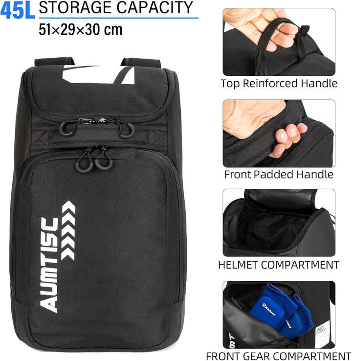 AUMTISC Skischuhtaschen mit Helmfach und Rucksackgurten, Skirucksack Skischuhrucksack mit Helmtasche