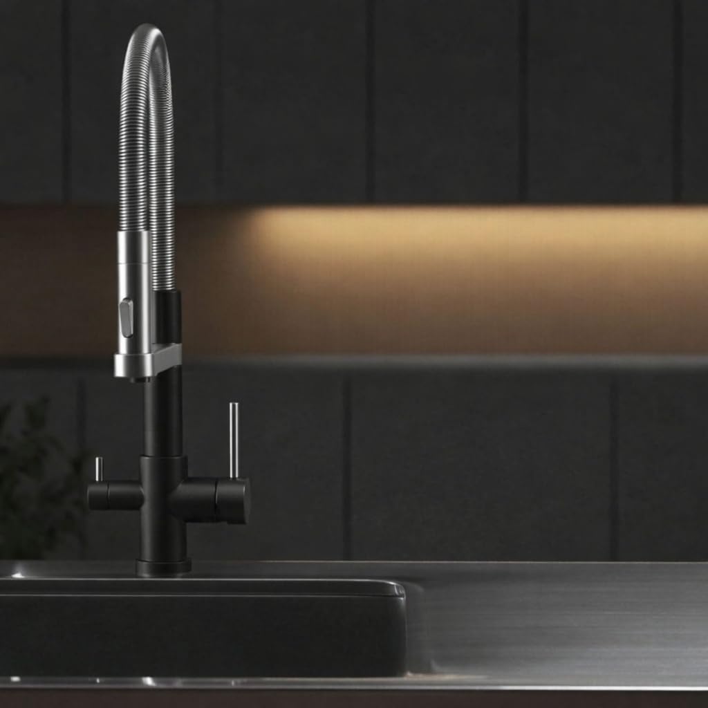 AORA® | STATEMENT INOX 3 Wege Wasserhahn aus Edelstahl 2.0 | 360° drehbare Küchenarmatur aus massive
