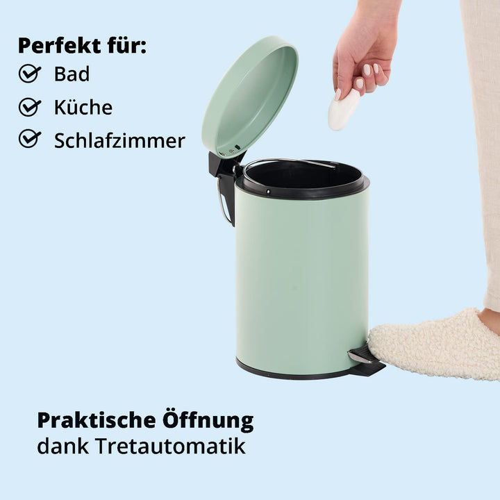 KHG Mülleimer Bad, Kosmetikeimer 3l | Abfalleimer Treteimer aus Aluminium in mattem Mintgrün | herau