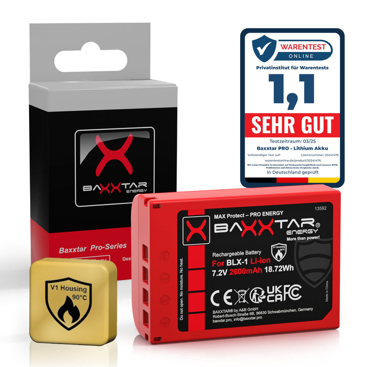 Baxxtar MaxProtect BLX-1 Akku (2400mAh) mit NTC-Sensor und V1 Gehäuse - für OM-1 1x BLX-1 MaxProtect