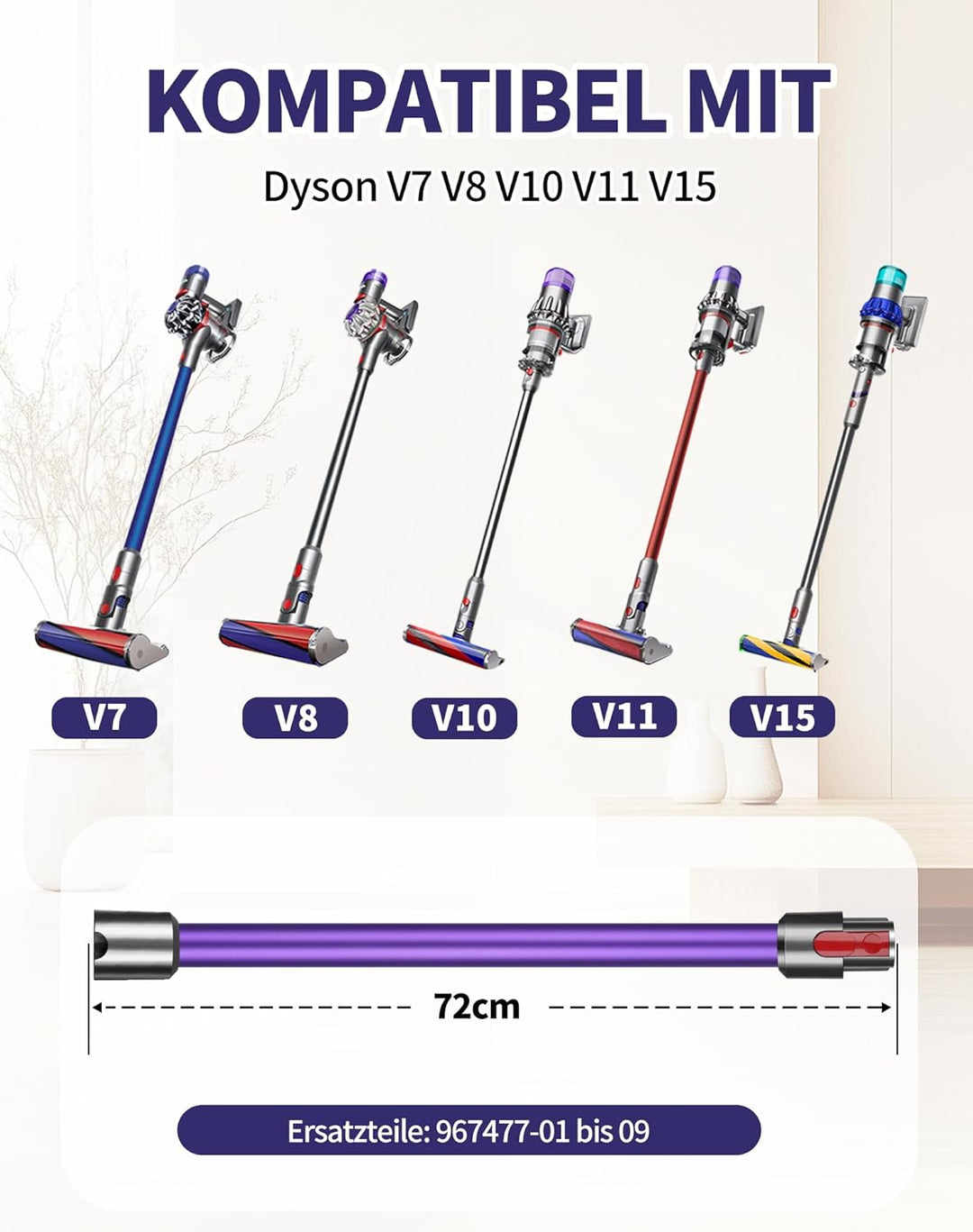 Verlängerungsrohr für Dyson V11 V15 V10 V8 V7 Rohr kompaibel mit 967477-01 bis 09 Saugrohr geeignet