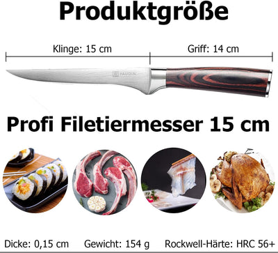 PAUDIN 15cm Filetiermesser Küchenmesser aus hochwertigem Edelstahl, Professional Kochmesser mit Scha