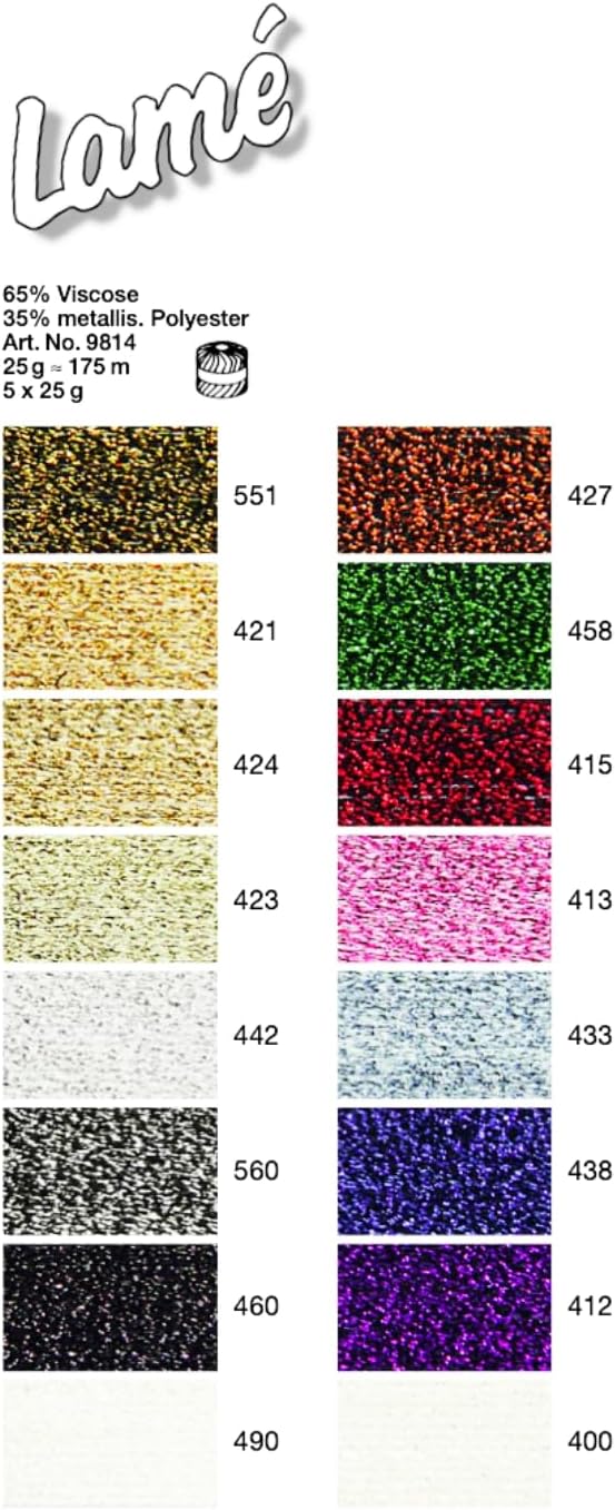 Glitzergarn Haekelgarn Strickgarn metallisiertes Häkelgarn Madeira Lamé 5x25g Farbe 412 lila, 412 li