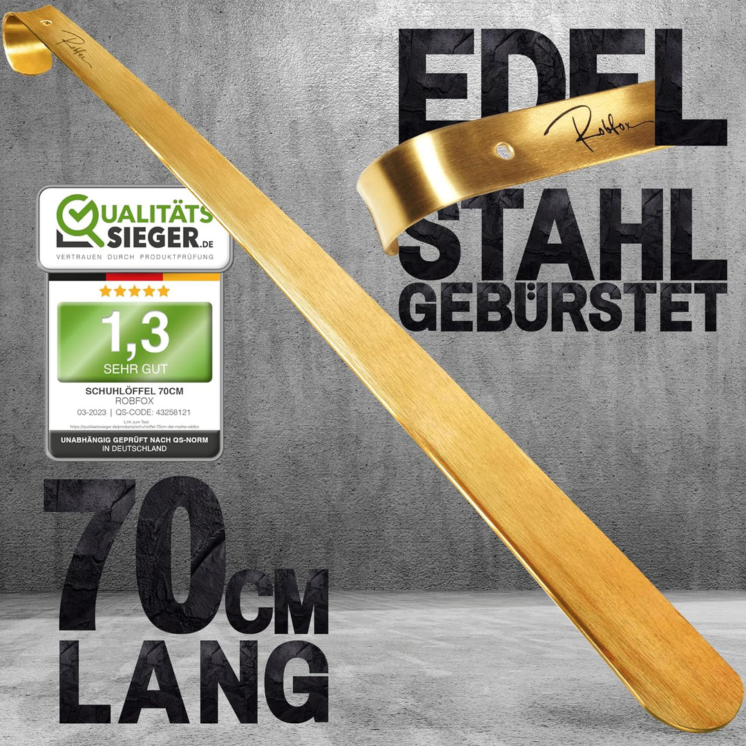 Robfox 70cm Schuhlöffel I extra stabiler Schuhanzieher aus gebürstetem Stahl I 70 cm lange Schuhanzi